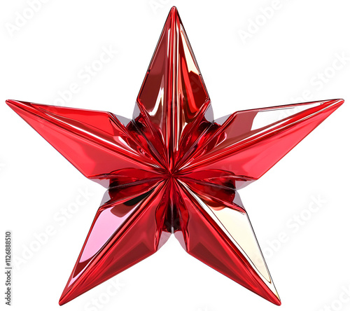 A clear red star with a shiny crystal glass surface, isolated background.