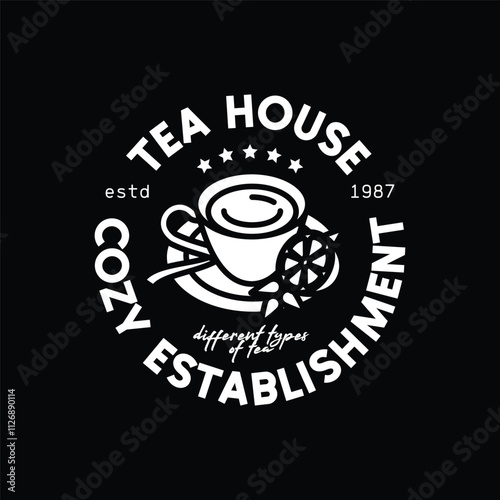 Original vector emblem of a tea cafe. T-shirt design.