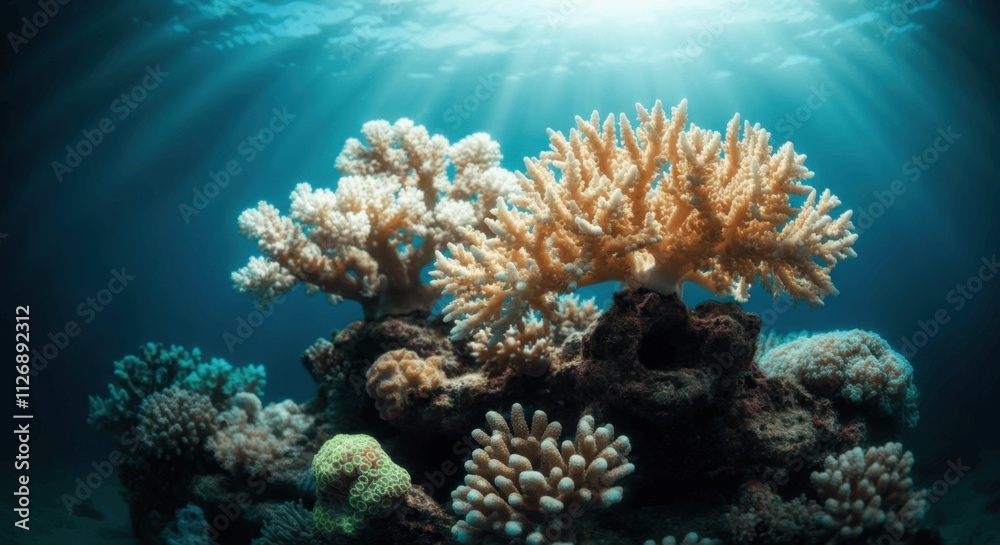 Serene underwater seascape with vibrant coral reef Serene underwater seascape with vibrant coral reef