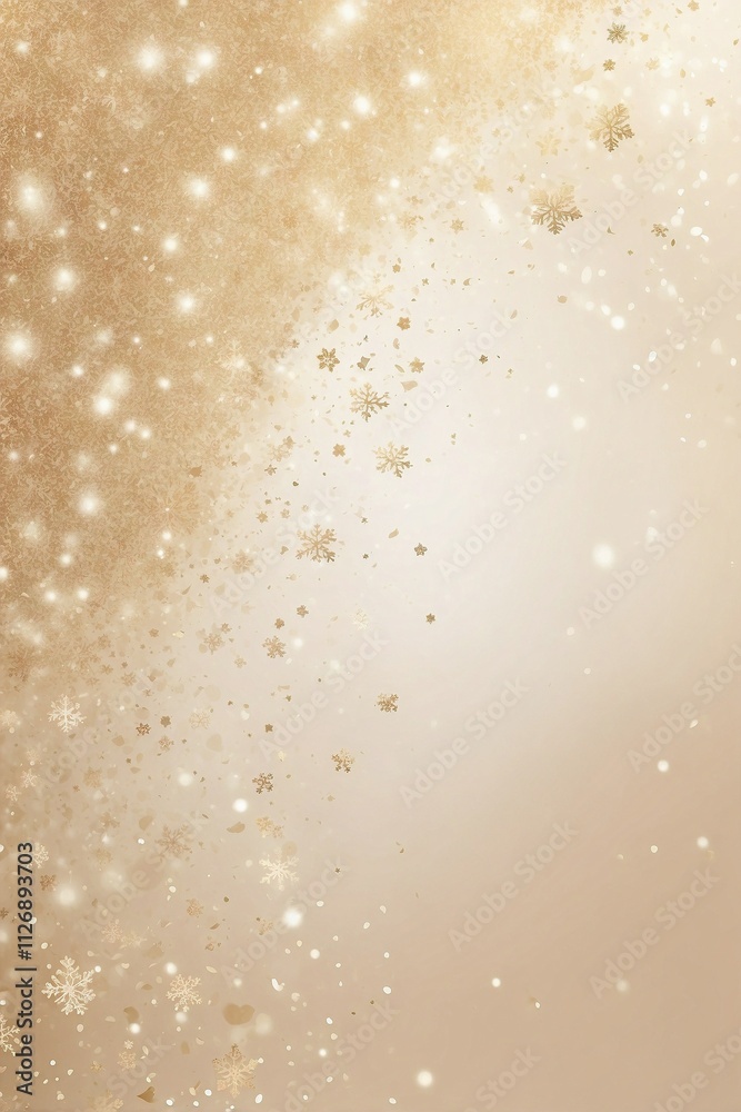 Golden and Light Beige Christmas Background with Tiny Snowflakes and Gold Glitter Golden and Light Beige Christmas Background with Tiny Snowflakes and Gold Glitter