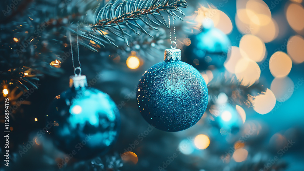 Blue Christmas Ornament with Festive Bokeh Lights Blue Christmas Ornament with Festive Bokeh Lights
