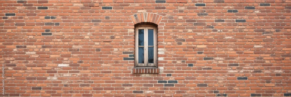 Red brick wall with small vertical window, antique architecture, vintage design, rustic exterior, urban building, textured surface, architecture, red Red brick wall with small vertical window, antique architecture, vintage design, rustic exterior, urban building, textured surface, architecture, red