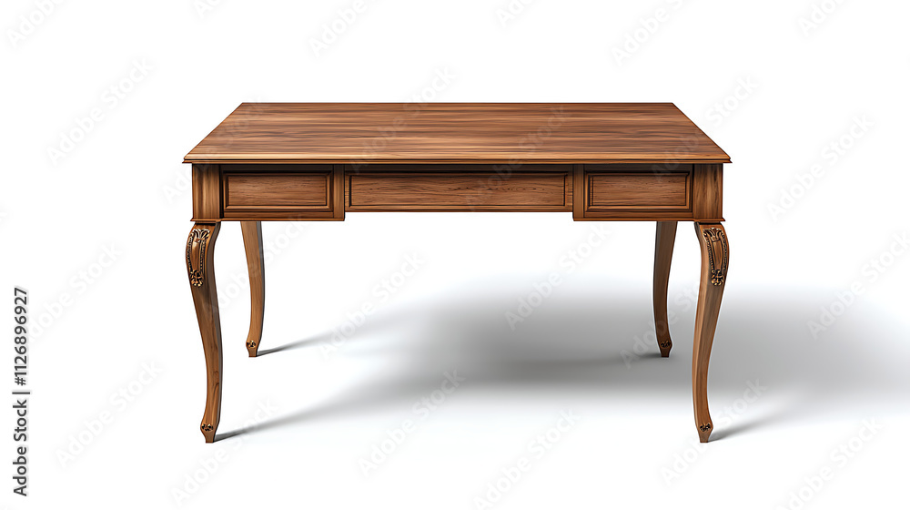 A wooden desk with a white background
