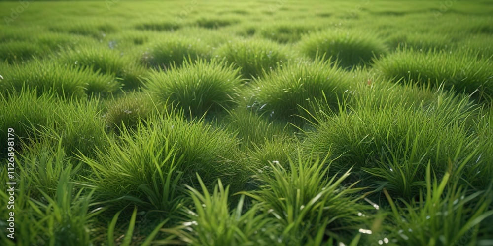 Close-up shot of the vibrant green short cut grass field on a scenic background, greenery, high-quality image Close-up shot of the vibrant green short cut grass field on a scenic background, greenery, high-quality image