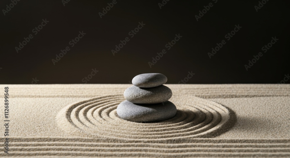 Serenity in balance - zen stones on raked sand