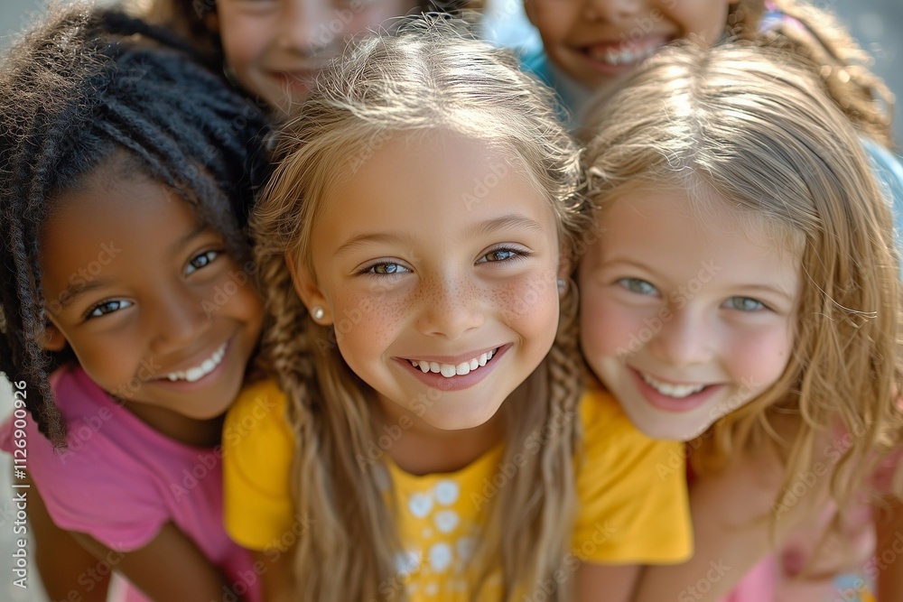 A vibrant photograph of smiling children showcasing multicultural diversity and multiethnicity, celebrating unity and happiness in a joyful outdoor setting.






