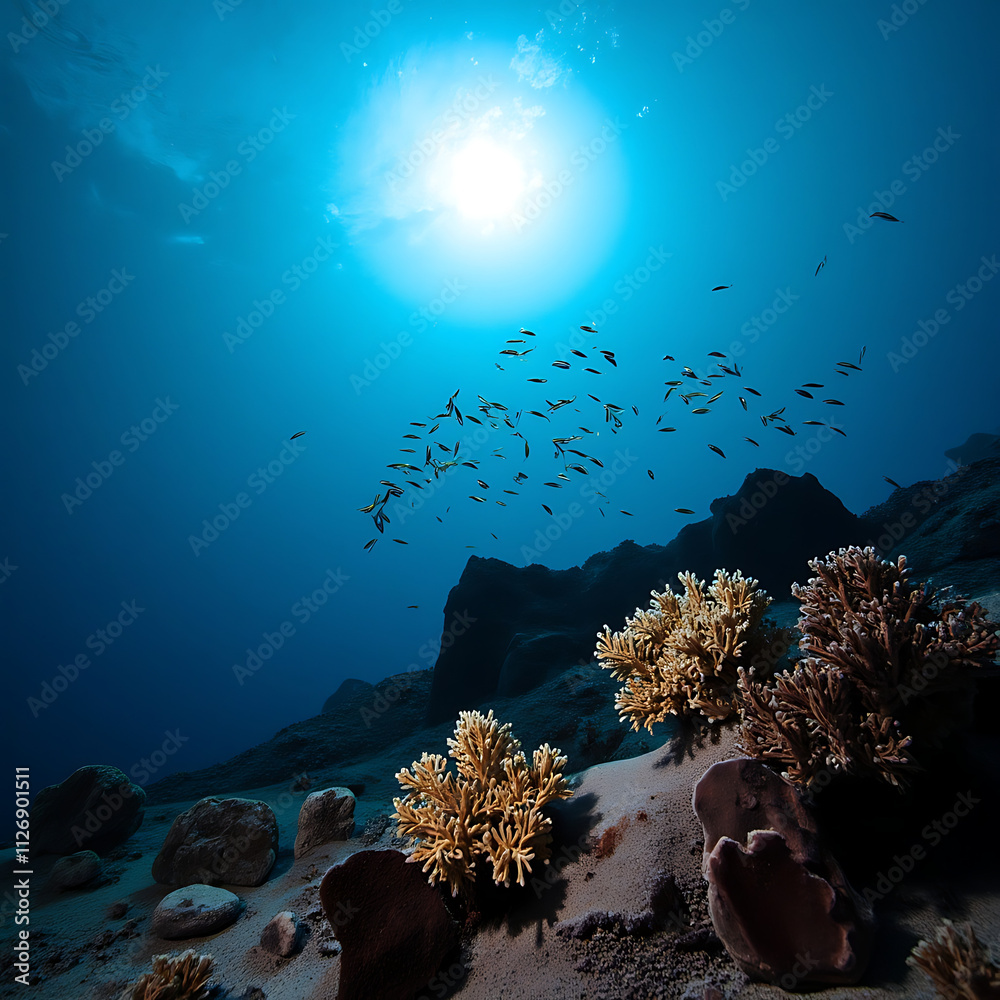 Naklejka premium A vibrant coral reef teeming with marine life.