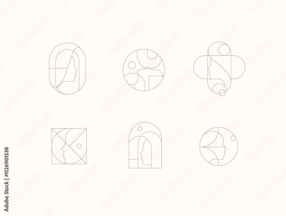 Female silhouettes drawing in minimalist linear art style on light beige background.