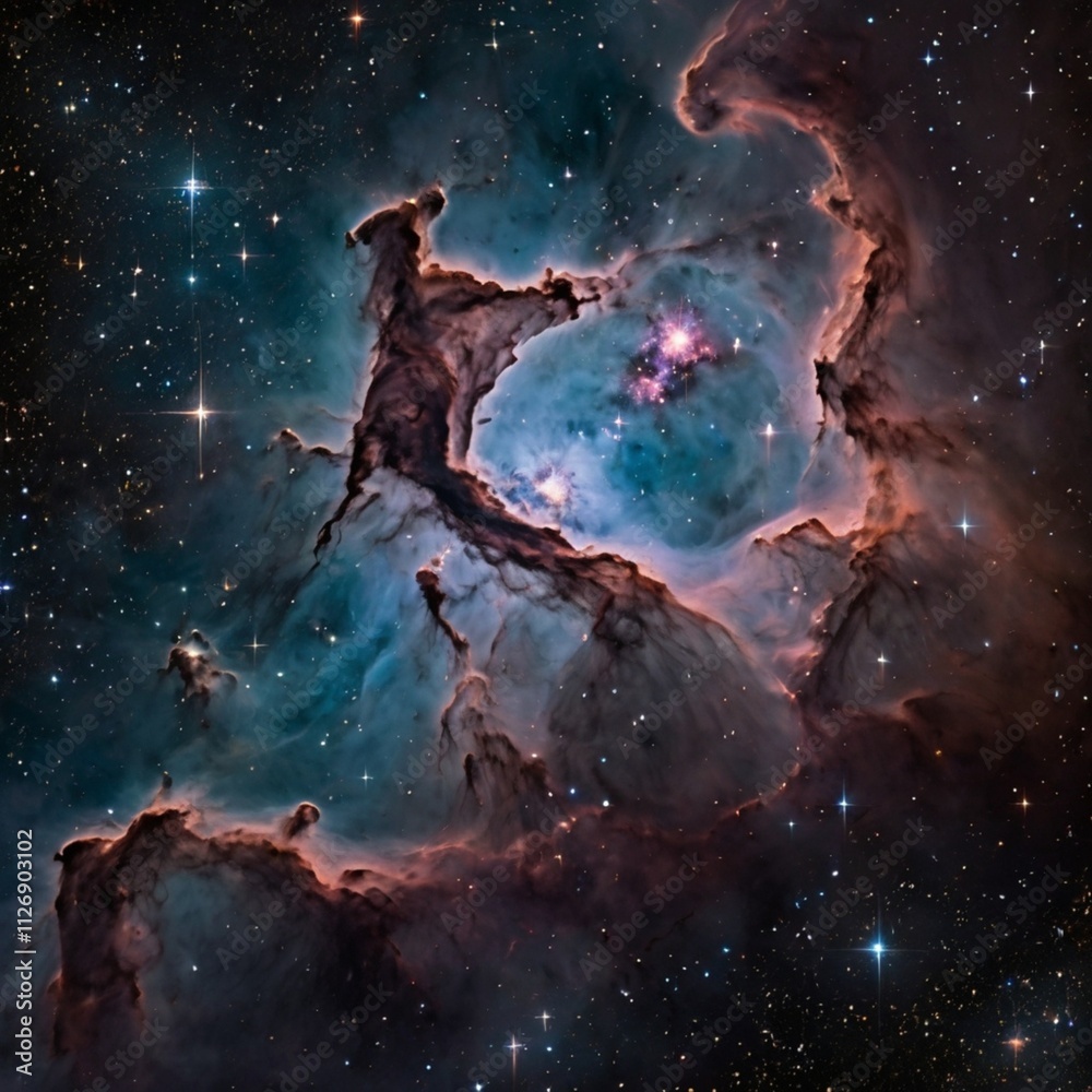 Fototapeta premium Nebula in deep space with stars. bright space sky background. Generative AI