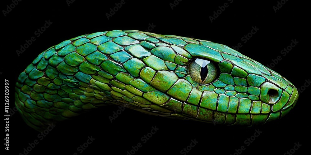 Green snake with a black background Green snake with a black background