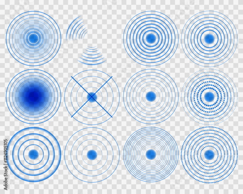 Wi-Fi Signal Light Effect: Neon Blue Rings for Wireless Internet Connection and Digital Monitoring
