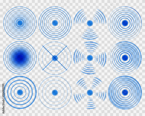Wi-Fi Signal Light Effect: Neon Blue Rings for Wireless Internet Connection and Digital Monitoring