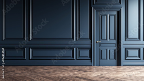Blank navy blue  wooden wall panel Mockup	
