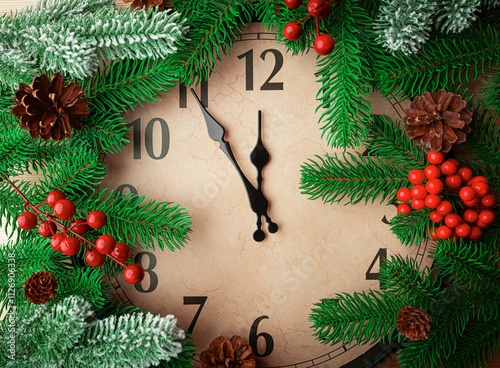 Obraz na płótnie New Year's clock and still life. The clock shows midnight. w salonie