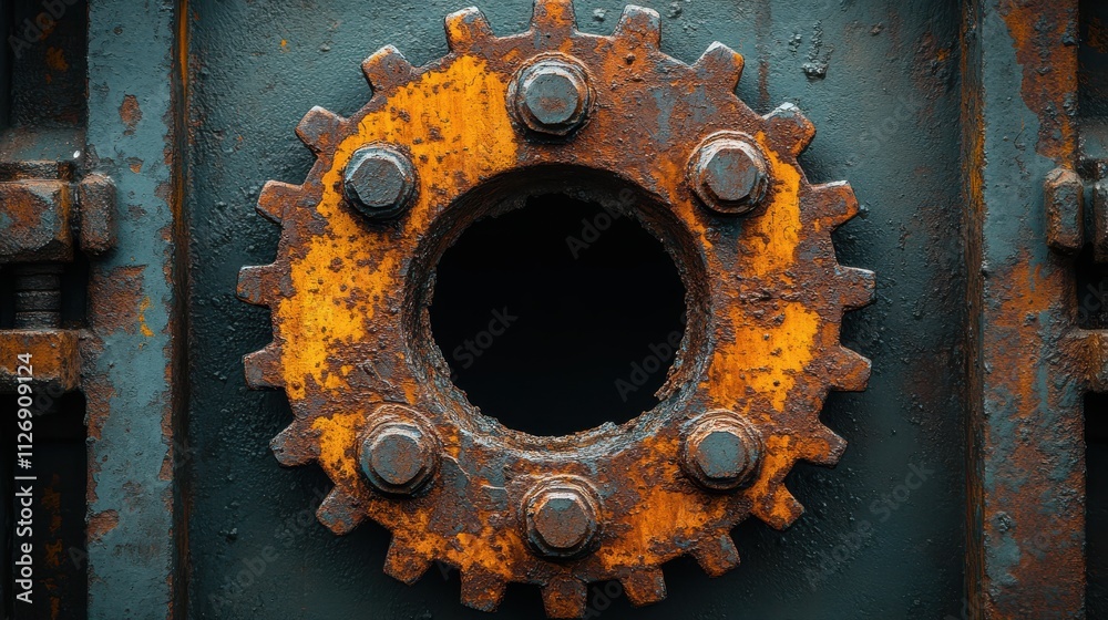 a rusty gear with a hole