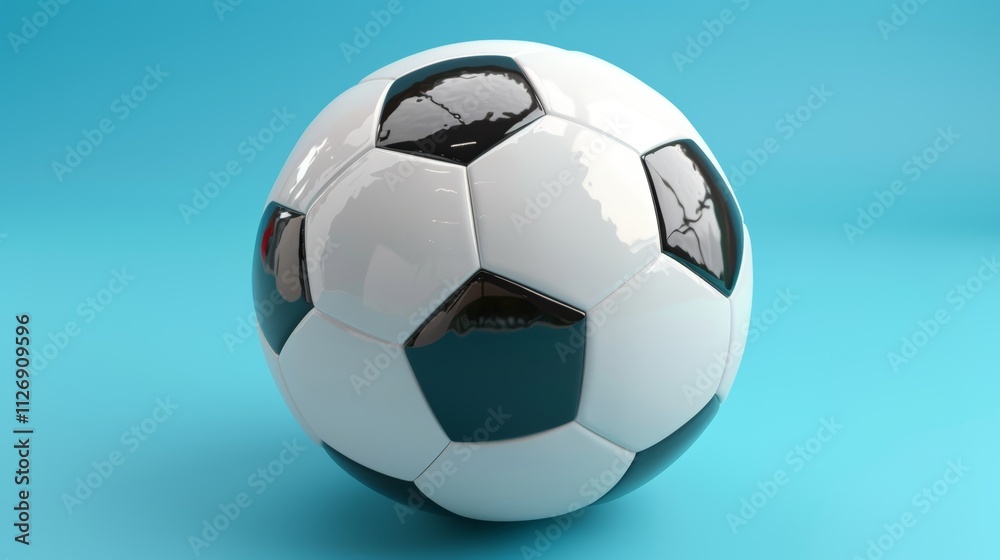 Obraz premium Classic Soccer Ball, Isolated on Blue Background. Ideal for Sports Concepts and Designs.