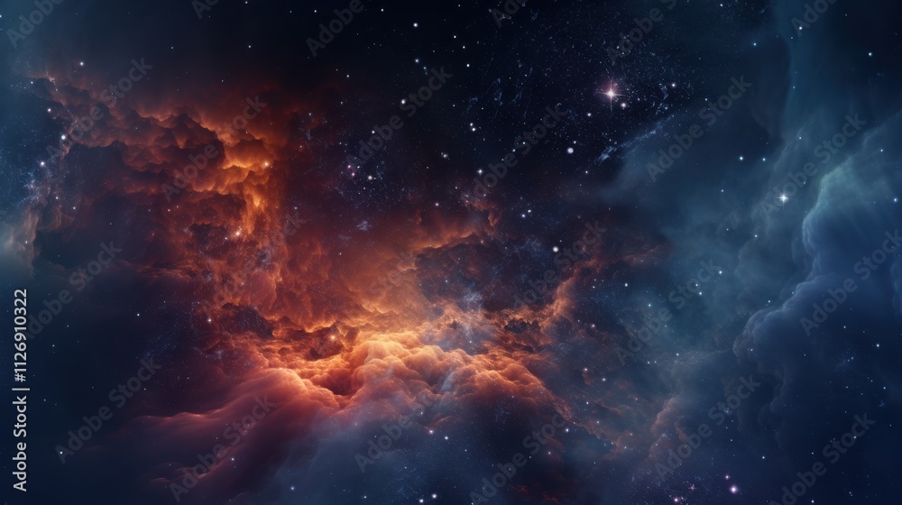 Fototapeta premium Celestial Nebula Orange And Blue Cosmic Clouds