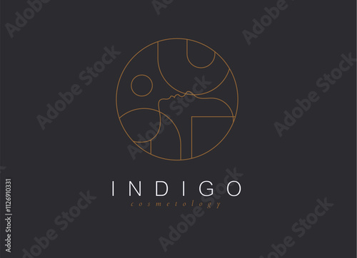 Obraz na płótnie Female linear silhouette label lettering indigo cosmetology drawing on dark background w salonie