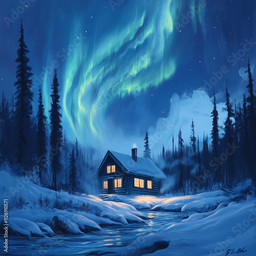 A lone cabin nestled