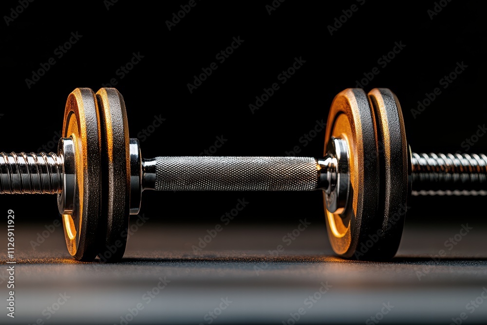 A close-up view of a weightlifting dumbbell, showcasing its detailed grip and weight plates against a dark background. A close-up view of a weightlifting dumbbell, showcasing its detailed grip and weight plates against a dark background.