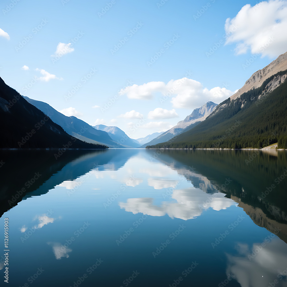 A tranquil lake with a reflection of the surrounding mountains. A tranquil lake with a reflection of the surrounding mountains.