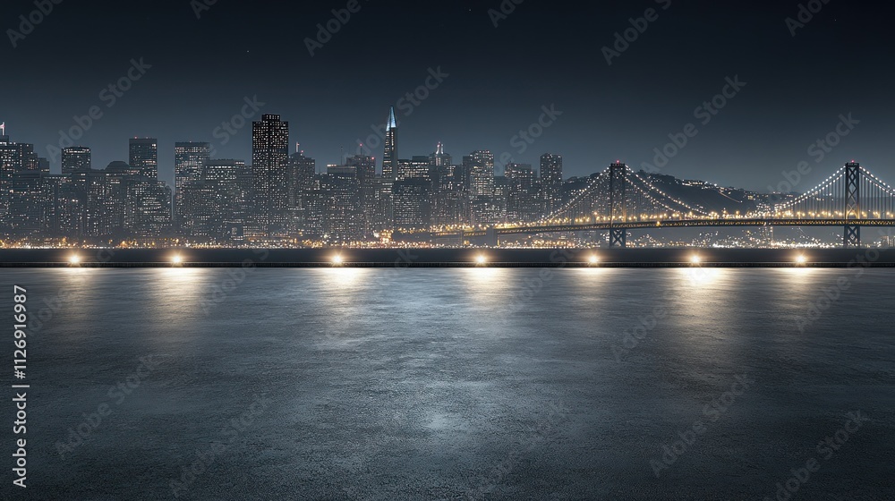 A nighttime cityscape featuring a bridge and skyline illuminated by city lights. A nighttime cityscape featuring a bridge and skyline illuminated by city lights.
