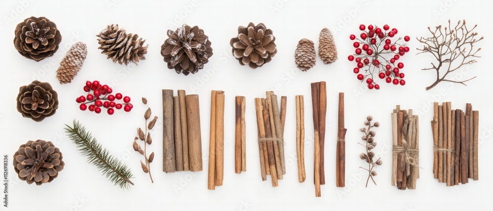 Obraz premium Natural decor elements home setting decorative items warm light environment overhead view cozy aesthetic for seasonal styling