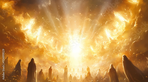 Rapture of souls in glorious light. Rapture. Illustration