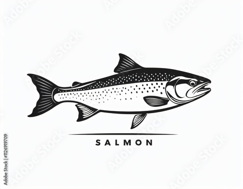salmon icon. Salmon head front view simple black design isolated on white background. illustration. Ai generated image.