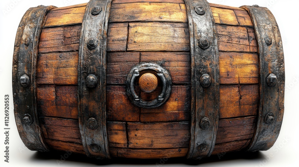 a wooden barrel with metal rings a wooden barrel with metal rings