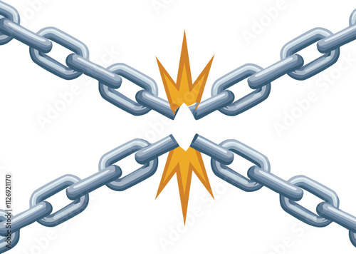 A broken chain with an explosion effect, symbolizing freedom or disruption