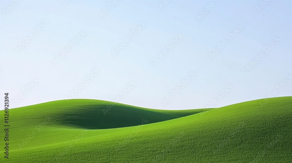 Obraz premium Lush Green Rolling Hills Under Clear Blue Sky in Serene Natural Landscape