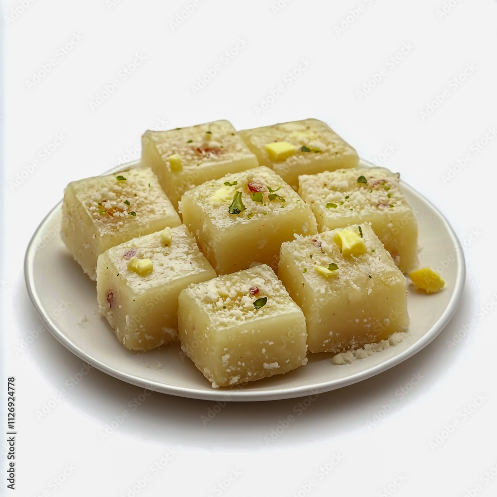 Barfi on plate isolated white background. Barfi on plate isolated white background.