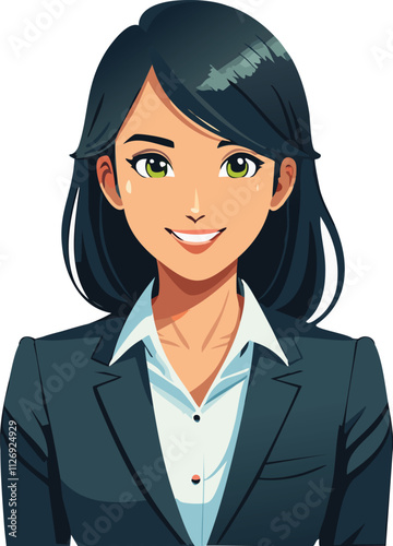 A professional woman smiling, dressed in business attire, conveying confidence and approachability