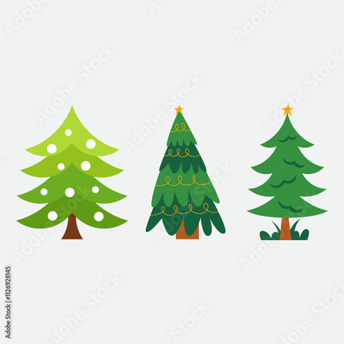 Print Set of Christmas tree , white background