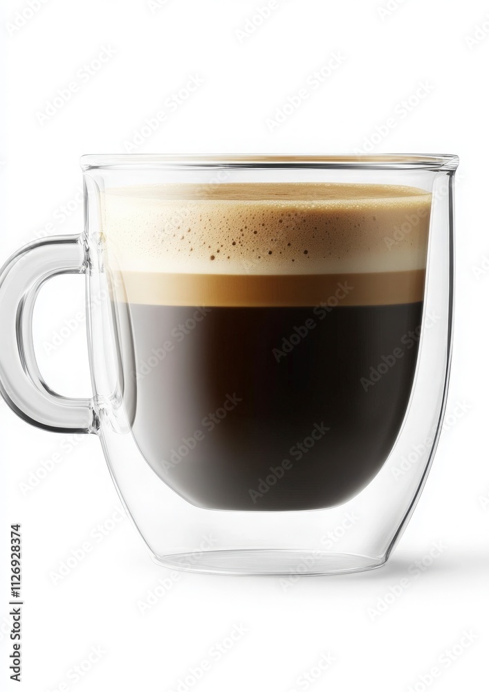 A Close-Up of a Transparent Glass Coffee Cup Filled with Rich Brown Espresso Topped with Creamy Foam, Perfect for Coffee Lovers and Food Photography A Close-Up of a Transparent Glass Coffee Cup Filled with Rich Brown Espresso Topped with Creamy Foam, Perfect for Coffee Lovers and Food Photography