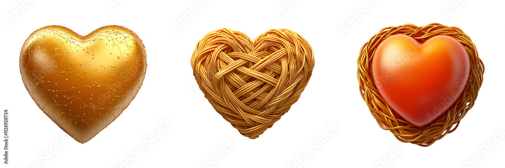 A glowing heart suspended in a delicate web of golden threads representing the fragility and connection of love 3D illustration isolated on white and transparent background A glowing heart suspended in a delicate web of golden threads representing the fragility and connection of love 3D illustration isolated on white and transparent background