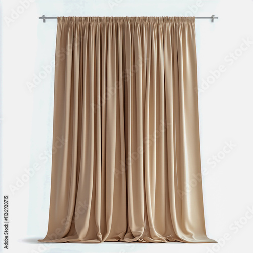 Beige curtains isolated on white background.