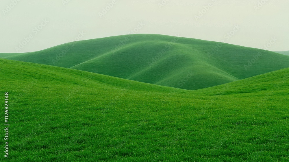 Serene Green Hills Under Soft Sky with Gentle Curves in Nature Landscape Serene Green Hills Under Soft Sky with Gentle Curves in Nature Landscape
