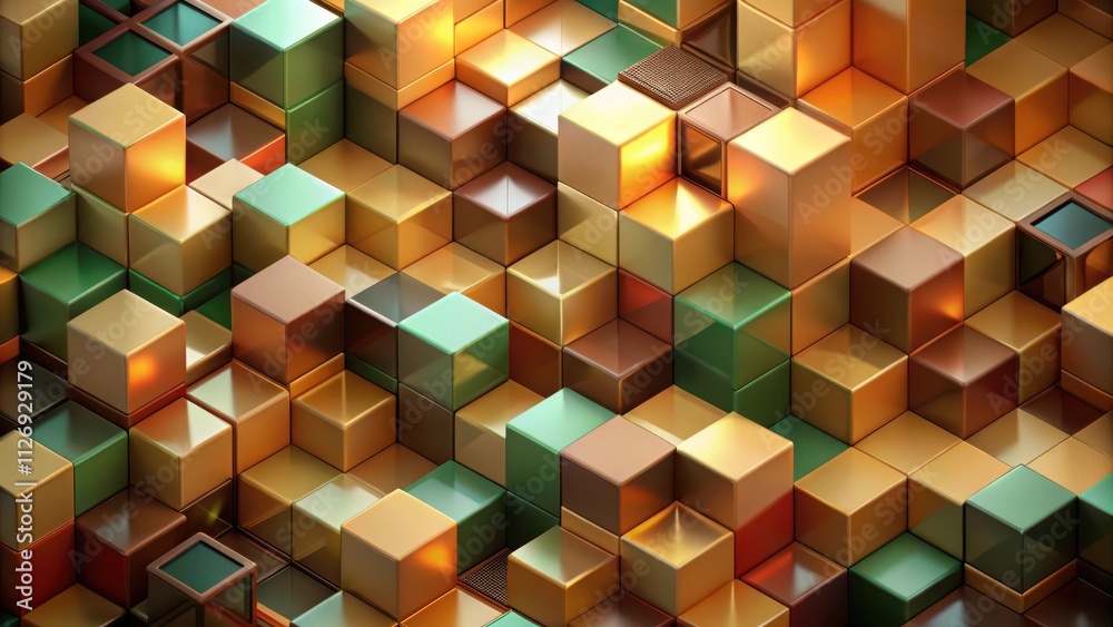Abstract Geometric Pattern of Interlocking Cubes with Metallic Sheen and Subdued Hues Abstract Geometric Pattern of Interlocking Cubes with Metallic Sheen and Subdued Hues