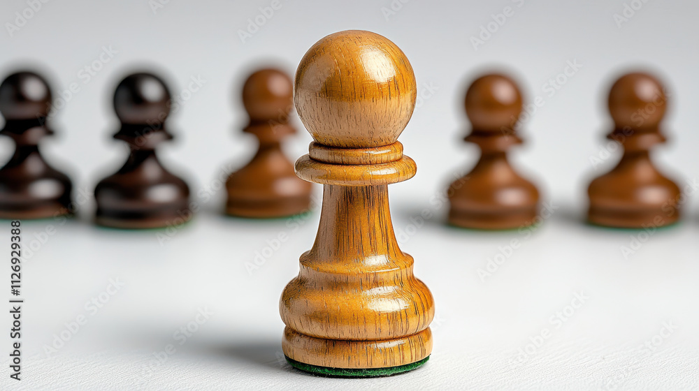 golden chess piece stands out among ordinary wooden pawns, symbolizing uniqueness golden chess piece stands out among ordinary wooden pawns, symbolizing uniqueness
