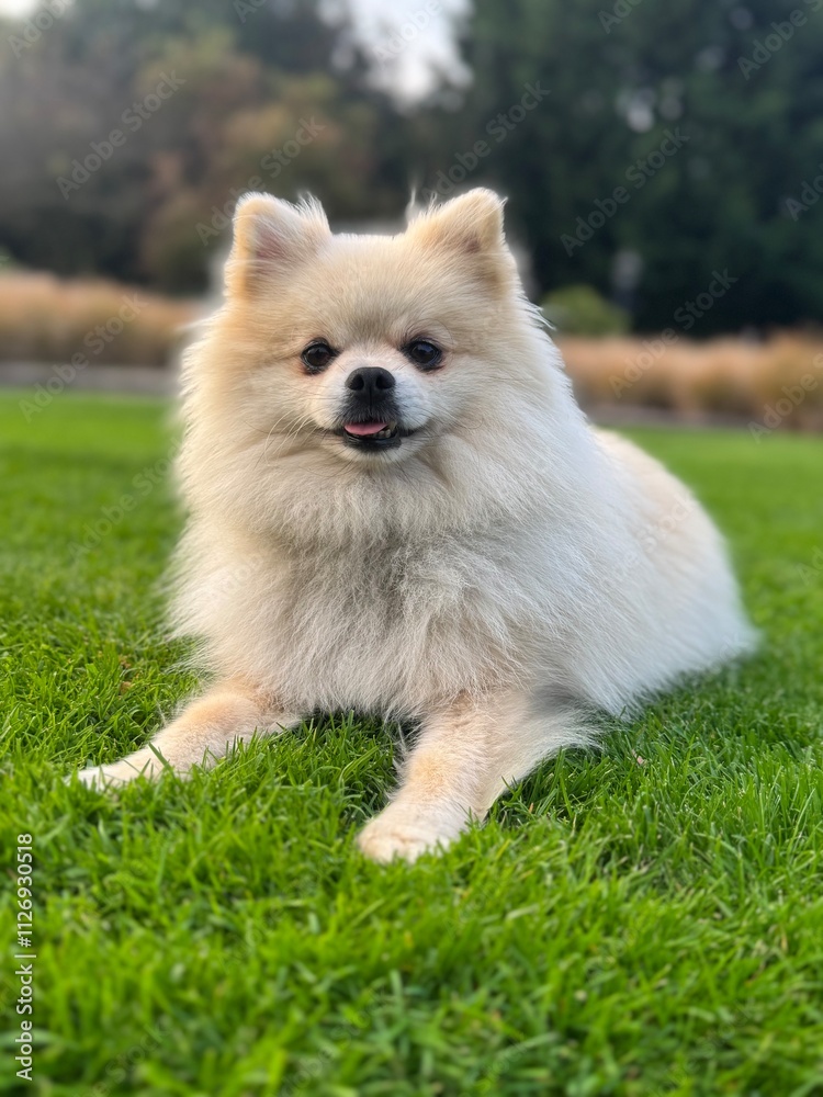 Cute Pomeranian in the grass Cute Pomeranian in the grass