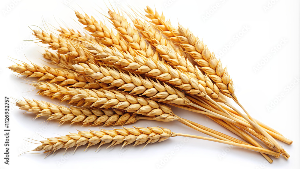 Golden wheat stalks are gathered together, showcasing their rich color and texture. The warm tones and natural arrangement highlight the beauty of agricultural harvest Golden wheat stalks are gathered together, showcasing their rich color and texture. The warm tones and natural arrangement highlight the beauty of agricultural harvest