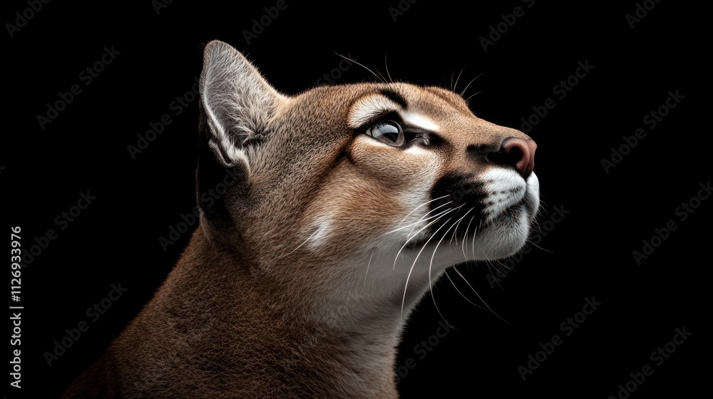 Obraz premium A close-up profile of a puma against a dark background, highlighting its features.