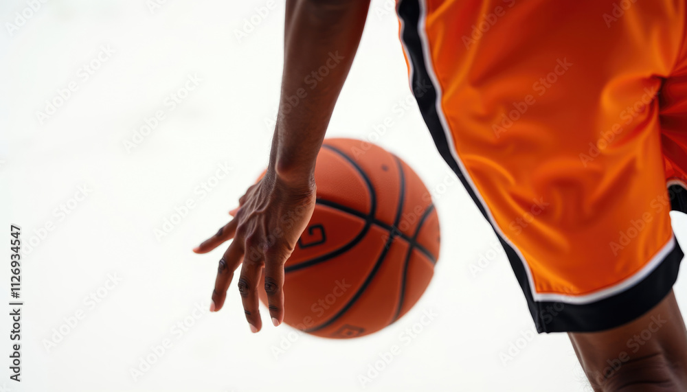 Close up of a basketball player's hand dribbling an orange ball. Close up of a basketball player's hand dribbling an orange ball.