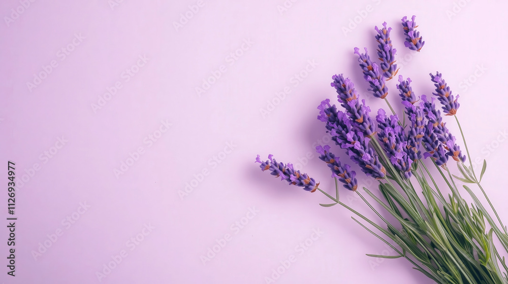 Fototapeta premium Fresh lavender bouquet on pastel pink background