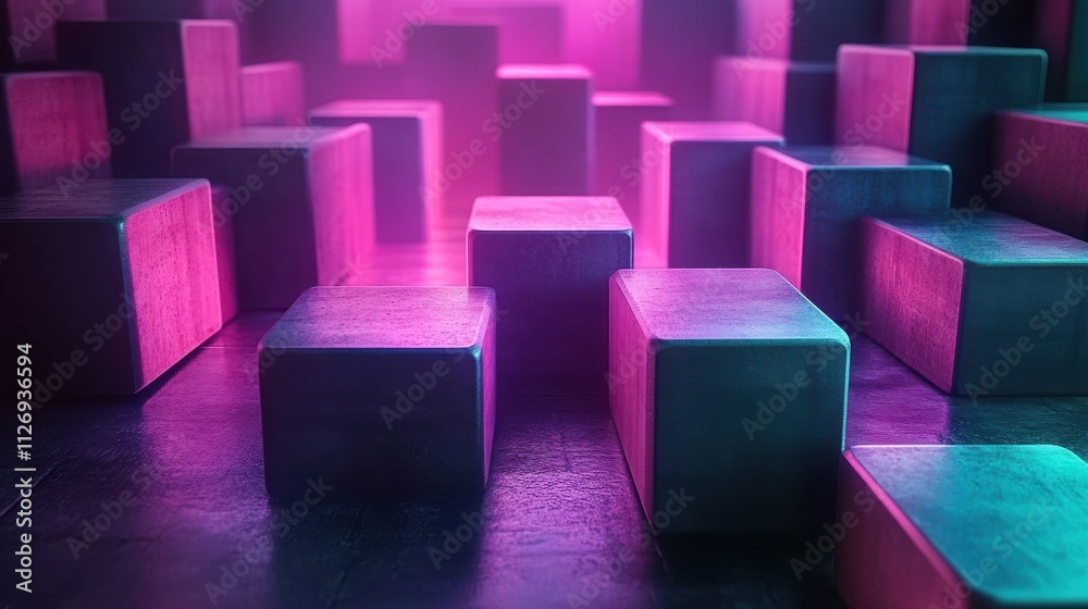 Obraz premium abstract 3d render purple and green geometric background design with line