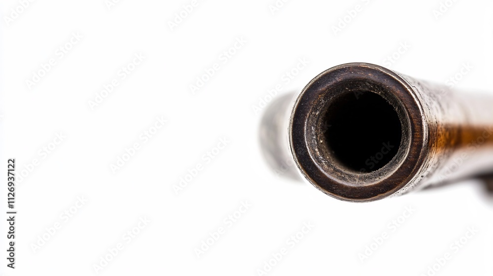 Macro Shot of Rifle Barrel with Dirt in Grooves on White Background Macro Shot of Rifle Barrel with Dirt in Grooves on White Background