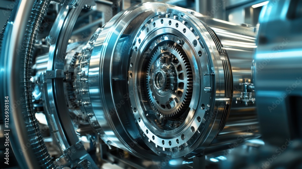 Close-up view of a complex mechanical component in a machine. Close-up view of a complex mechanical component in a machine.