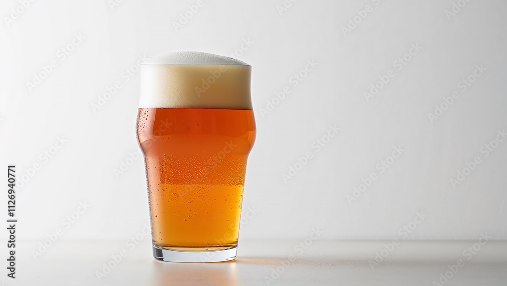 Cold glass of beer with foam head on white background Cold glass of beer with foam head on white background